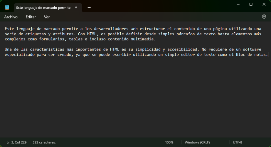 ejemplo de crear un fichero html con el bloc de nota